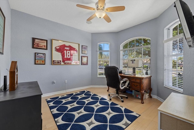 259 Golden Harbour Trl, Bradenton, FL 34212 - office with light wood finished floors, ceiling fan, baseboards, and a wealth of natural light