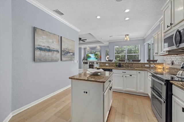 259 Golden Harbour Trl, Bradenton, FL 34212 - kitchen featuring stainless steel appliances, light wood-type flooring, and ornamental molding