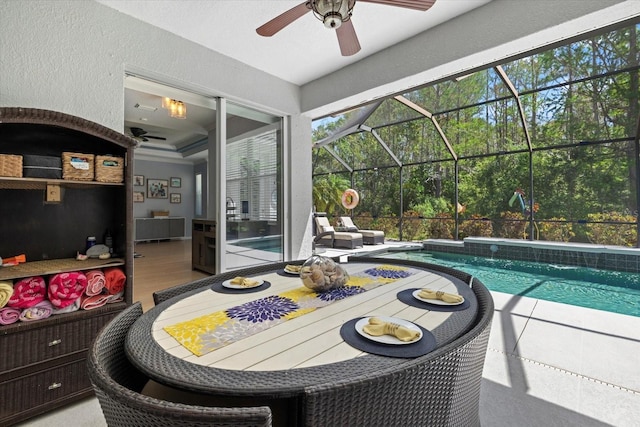 259 Golden Harbour Trl, Bradenton, FL 34212 - exterior space featuring glass enclosure, a patio, and a ceiling fan