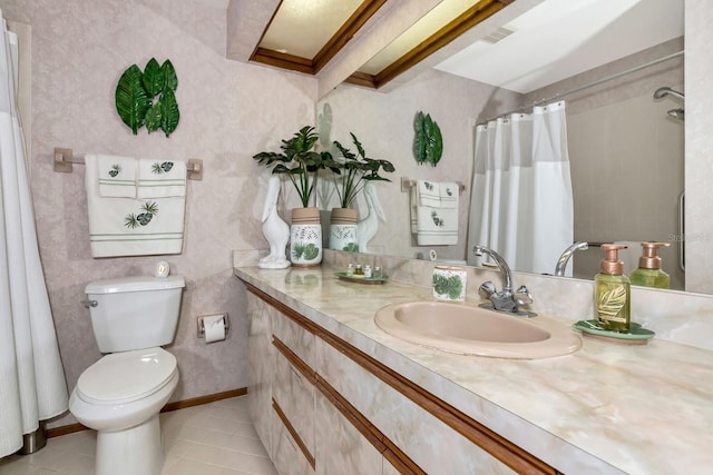 2070 59th St, Sarasota, FL 34243 - bathroom with vanity, tile patterned flooring, and curtained shower