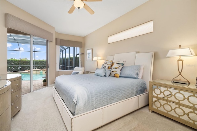 12211 Aster Ave, Bradenton, FL 34212 - bedroom with light carpet, ceiling fan, and access to outside