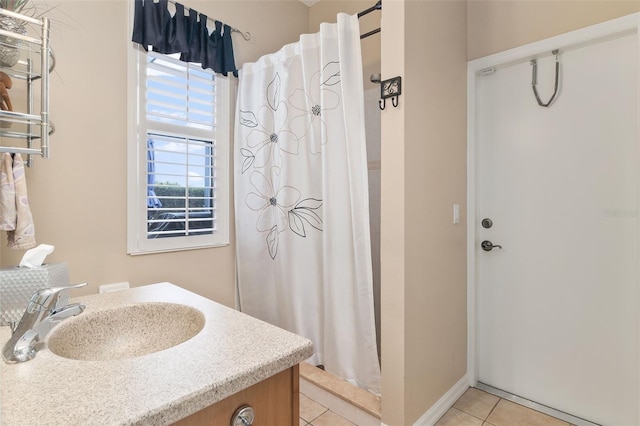 12211 Aster Ave, Bradenton, FL 34212 - full bath with tile patterned floors, curtained shower, and vanity