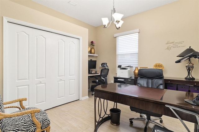 12211 Aster Ave, Bradenton, FL 34212 - office featuring a chandelier and light wood finished floors