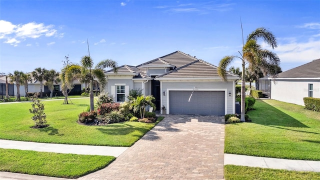 25325 Longmeadow Dr, Punta Gorda, FL 33955 - single story home featuring a tile roof, decorative driveway, a front yard, and an attached garage