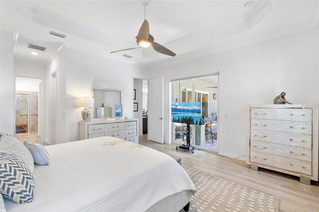 25325 Longmeadow Dr, Punta Gorda, FL 33955 - bedroom with access to exterior, visible vents, light wood-style flooring, and ornamental molding