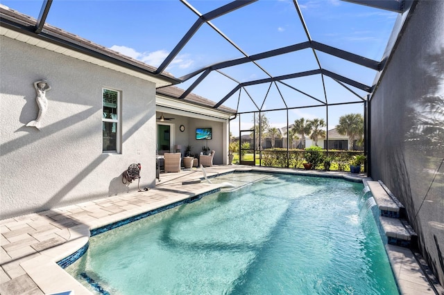 25325 Longmeadow Dr, Punta Gorda, FL 33955 - pool with a patio, a lanai, and ceiling fan