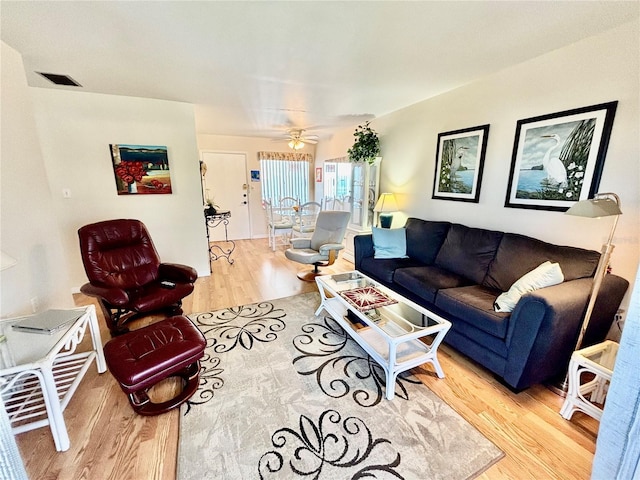1633 Leisure Dr Unit M-37, Bradenton, FL 34207 - living area featuring ceiling fan, visible vents, and wood finished floors
