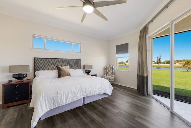4606 Lake Fox Pl, Parrish, FL 34219 - bedroom featuring a water view, access to outside, wood finished floors, baseboards, and crown molding