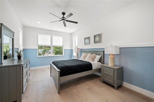1647 Siesta Dr, Sarasota, FL 34239 - bedroom featuring light wood-type flooring, baseboards, recessed lighting, and ceiling fan