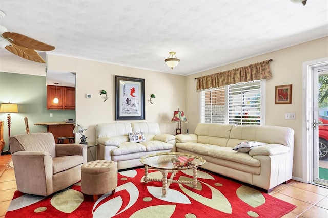 living room featuring light tile patterned flooring