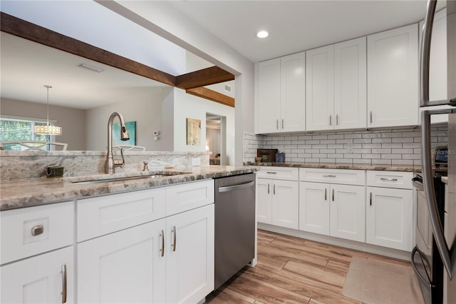3804 Sun Eagle Ln, Bradenton, FL 34210 - kitchen featuring white cabinetry, tasteful backsplash, a sink, visible vents, and dishwasher