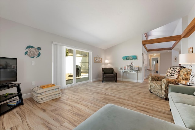 3804 Sun Eagle Ln, Bradenton, FL 34210 - living room with baseboards, lofted ceiling, and wood finished floors