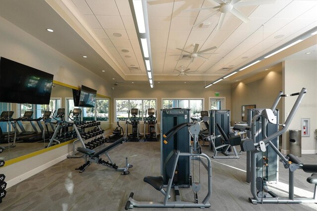 11717 Blue Hill Trl, Lakewood Ranch, FL 34211 - workout area featuring baseboards and ceiling fan