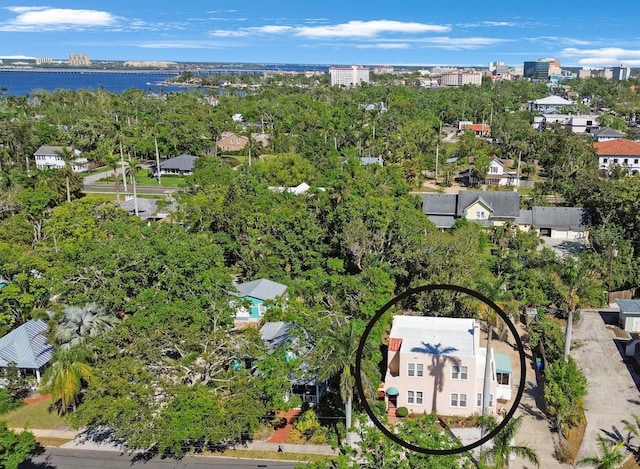 aerial view with a water view