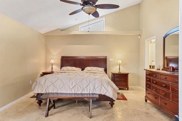 4704 Coral Lake Dr, Bradenton, FL 34210 - bedroom with a ceiling fan, baseboards, and vaulted ceiling