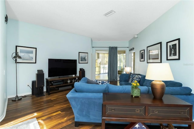 1118 Deardon Dr, Venice, FL 34292 - living area with baseboards, visible vents, and wood finished floors