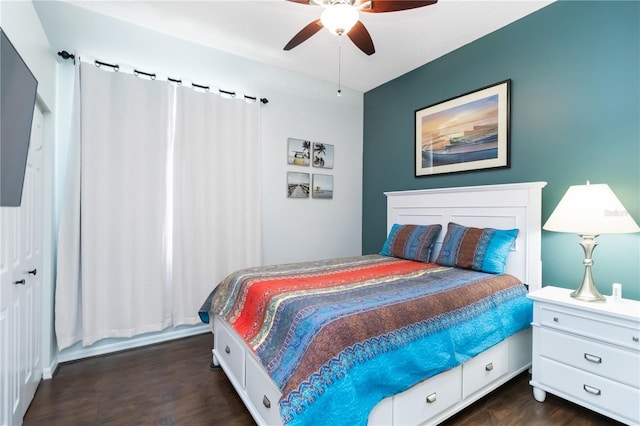 1118 Deardon Dr, Venice, FL 34292 - bedroom featuring dark wood-type flooring and a ceiling fan