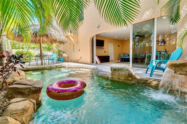 outdoor pool with a patio
