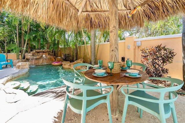 view of swimming pool featuring a fenced in pool, a patio, and a fenced backyard