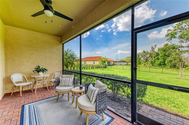 10015 Marbella Dr, Bradenton, FL 34211 - sunroom / solarium with a ceiling fan