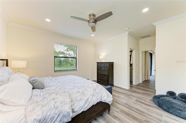 10015 Marbella Dr, Bradenton, FL 34211 - bedroom featuring ornamental molding, light wood-style flooring, recessed lighting, and ceiling fan