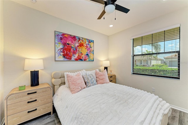 10015 Marbella Dr, Bradenton, FL 34211 - bedroom with wood finished floors, recessed lighting, and ceiling fan