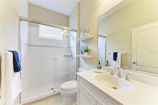 7278 Lismore Ct, Lakewood Ranch, FL 34202 - full bathroom with toilet, a stall shower, vanity, and tile patterned floors