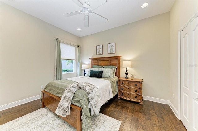 7278 Lismore Ct, Lakewood Ranch, FL 34202 - bedroom with baseboards, recessed lighting, wood finished floors, and a ceiling fan