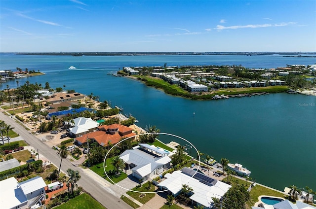 527 Key Royale Dr, Holmes Beach, FL 34217 - birds eye view of property featuring a residential view and a water view