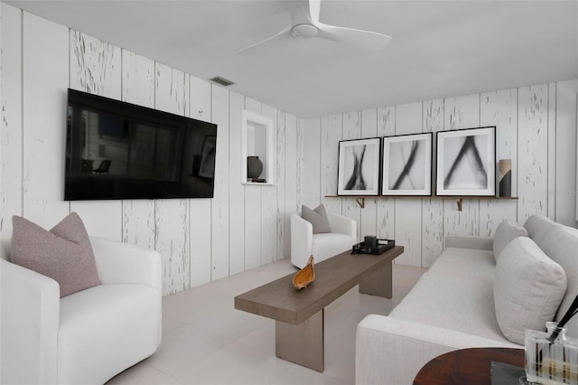 527 Key Royale Dr, Holmes Beach, FL 34217 - living area featuring visible vents, ceiling fan, and tile patterned floors