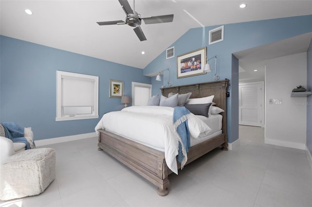 527 Key Royale Dr, Holmes Beach, FL 34217 - bedroom featuring recessed lighting, visible vents, and lofted ceiling