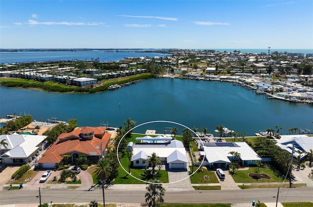 527 Key Royale Dr, Holmes Beach, FL 34217 - birds eye view of property with a residential view and a water view