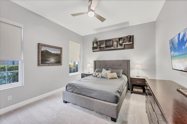 7257 Greystone St, Lakewood Ranch, FL 34202 - bedroom featuring carpet flooring, crown molding, baseboards, and ceiling fan