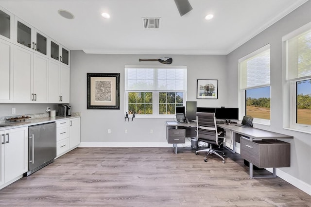 7257 Greystone St, Lakewood Ranch, FL 34202 - office space featuring ornamental molding, baseboards, light wood-style floors, and visible vents