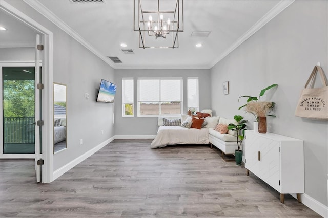 7257 Greystone St, Lakewood Ranch, FL 34202 - bedroom featuring wood finished floors, ornamental molding, baseboards, and visible vents