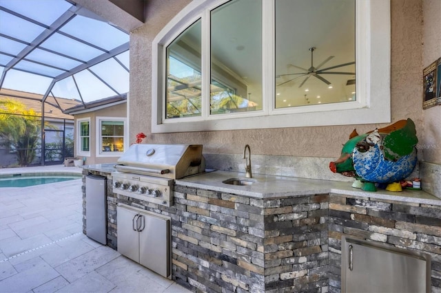 7257 Greystone St, Lakewood Ranch, FL 34202 - view of patio / terrace featuring an outdoor pool, a sink, area for grilling, and a lanai