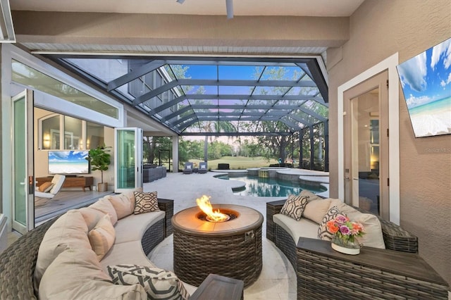 7257 Greystone St, Lakewood Ranch, FL 34202 - sunroom / solarium with a pool, plenty of natural light, and an outdoor hangout area