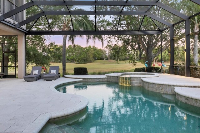 7257 Greystone St, Lakewood Ranch, FL 34202 - view of pool with a pool with connected hot tub, a lanai, and a patio