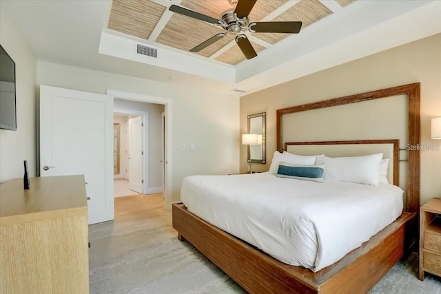 bedroom with ceiling fan and visible vents