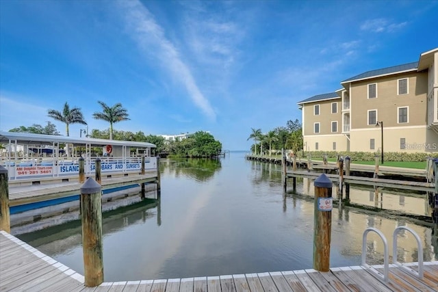 view of dock with a water view