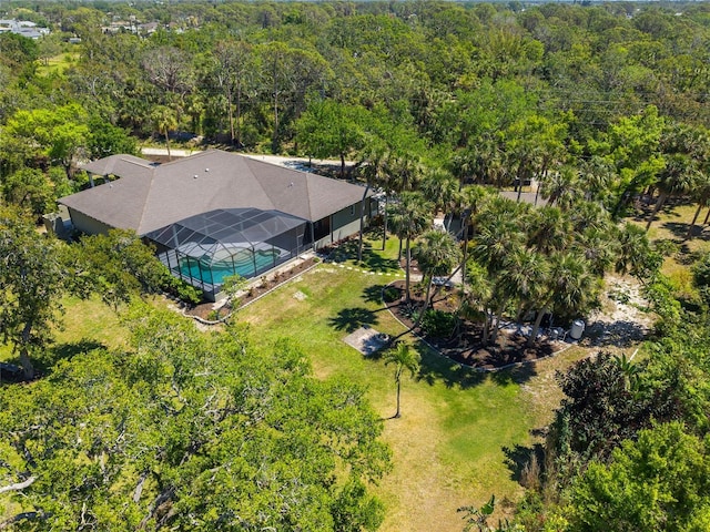 drone / aerial view with a forest view