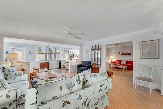 501 Lakeside Dr Unit 501, Bradenton, FL 34210 - living area with crown molding, light wood finished floors, and ceiling fan