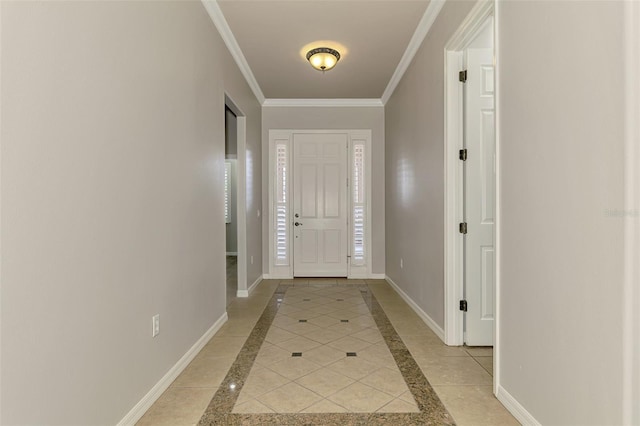 6310 Golden Eye Gln, Lakewood Ranch, FL 34202 - foyer entrance with baseboards, inlaid floor details, and ornamental molding
