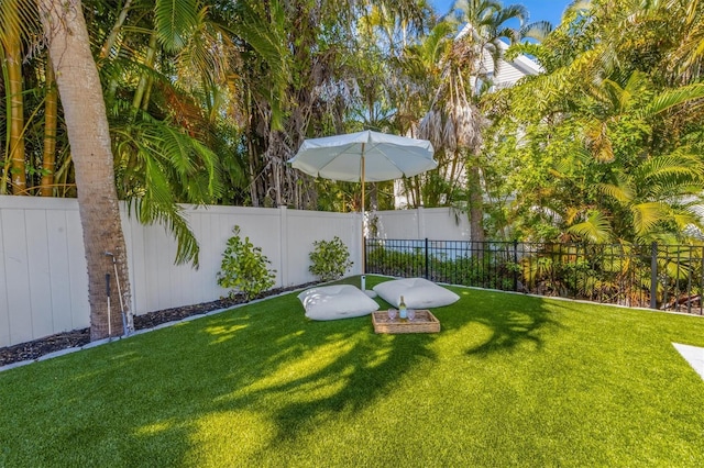 view of yard with a fenced backyard