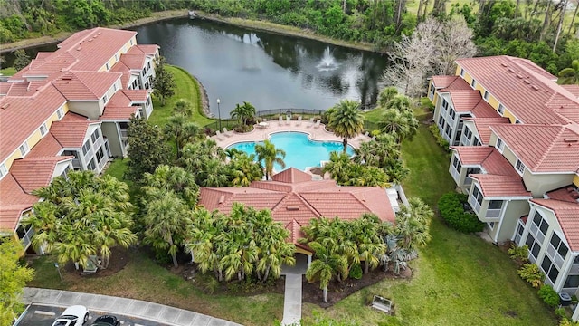 aerial view with a water view