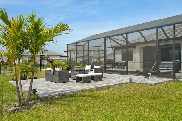 15104 Blue Bay Ter, Lakewood Ranch, FL 34211 - view of patio / terrace featuring outdoor lounge area, an outdoor pool, and glass enclosure
