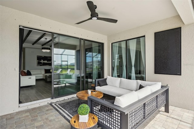 15104 Blue Bay Ter, Lakewood Ranch, FL 34211 - view of patio / terrace featuring an outdoor hangout area and ceiling fan