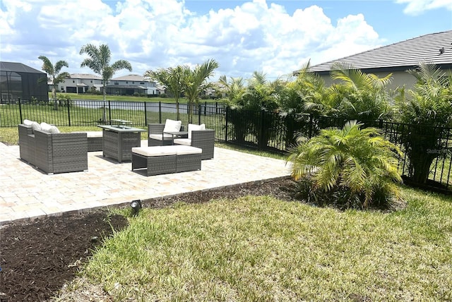 15104 Blue Bay Ter, Lakewood Ranch, FL 34211 - view of patio / terrace featuring an outdoor living space and a residential view