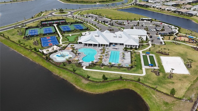 15104 Blue Bay Ter, Lakewood Ranch, FL 34211 - aerial view of property and surrounding area featuring a pool and a nearby body of water