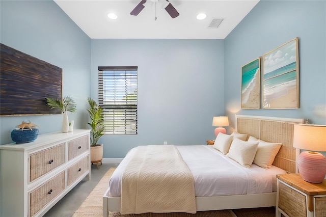 4162 Deep Creek Ter, Parrish, FL 34219 - carpeted bedroom featuring visible vents, baseboards, a ceiling fan, and recessed lighting